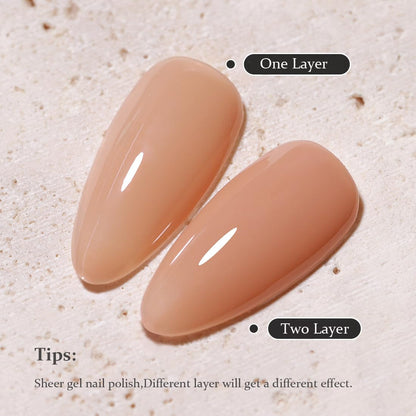 Jelly Brown Nude Gel Nail Polish,Sheer Milky Gel Polish All Seasons Colors Soak off LED UV Gel Varnish Nail Art Manicure #301,0.5 Fl Oz