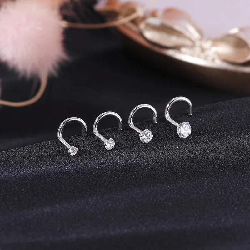 8Pcs 20G/18G 925 Sterling Silver Nose Stud Set Cubic Zircon Nose Piercing L Shaped/Nose Bone/Nose Screws Rings Nostril Piercing Jewelry