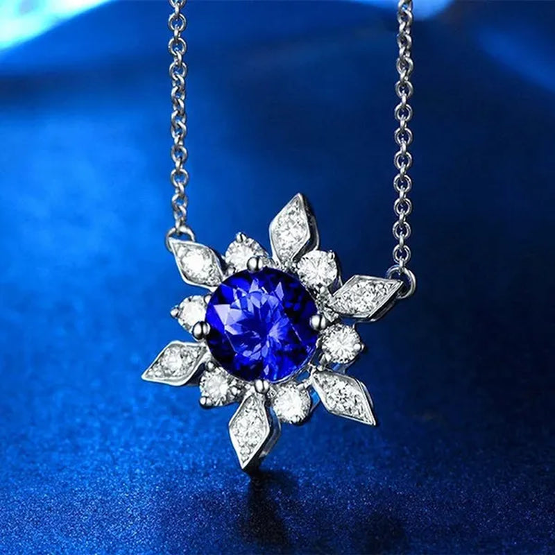 Fashion Zircon Necklace for Women, Elegant Ladies Exquisite Sapphire Jewelry Accessories Valentine's Day Girlfriend Birthday Gifts for Her