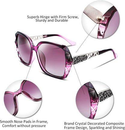 Polarized Women Square Sunglasses Sparkling Composite Shiny Frame B2289