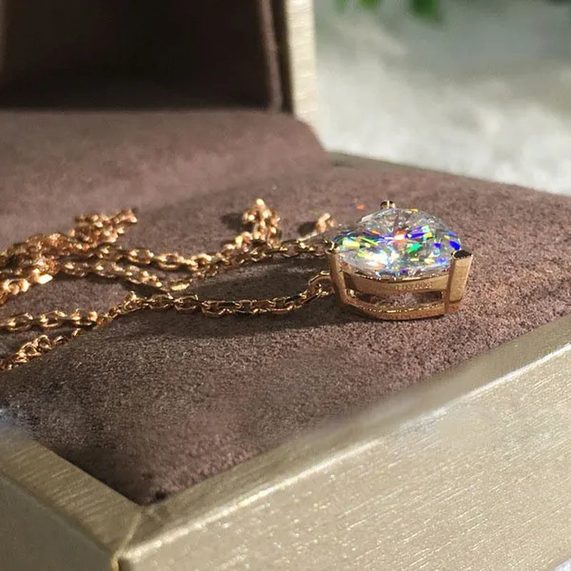 Fashion Rose Gold Color 1ct Heart Cut Moissanite White Sapphire Diamond Pendant Necklace Bridal Jewelry Gifts