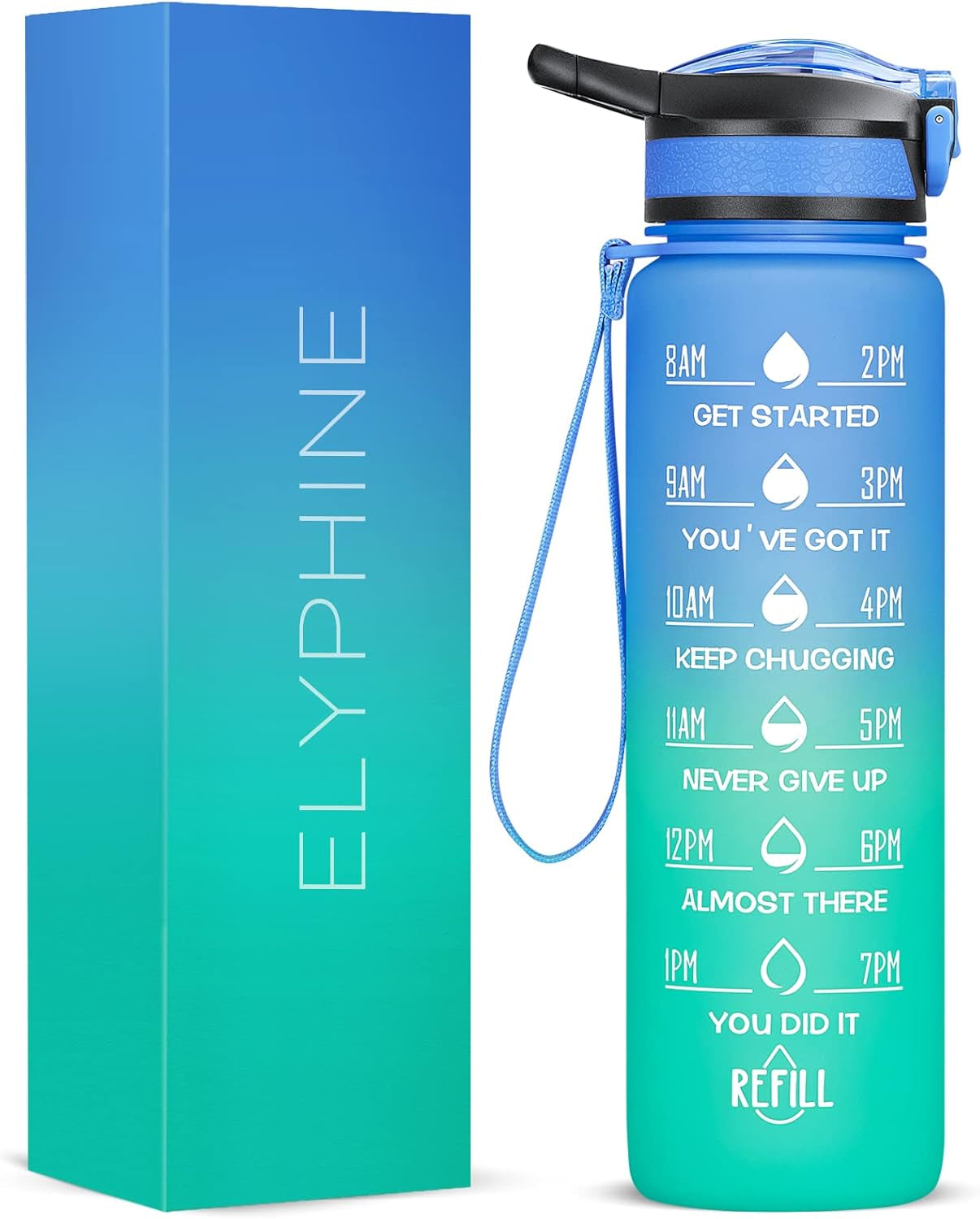32/24 Oz Water Bottles with Removable Straw & Time Marker, Motivational Sports Bottles with BPA Free Tritan Material, Leakproof Water Jug for Fitness