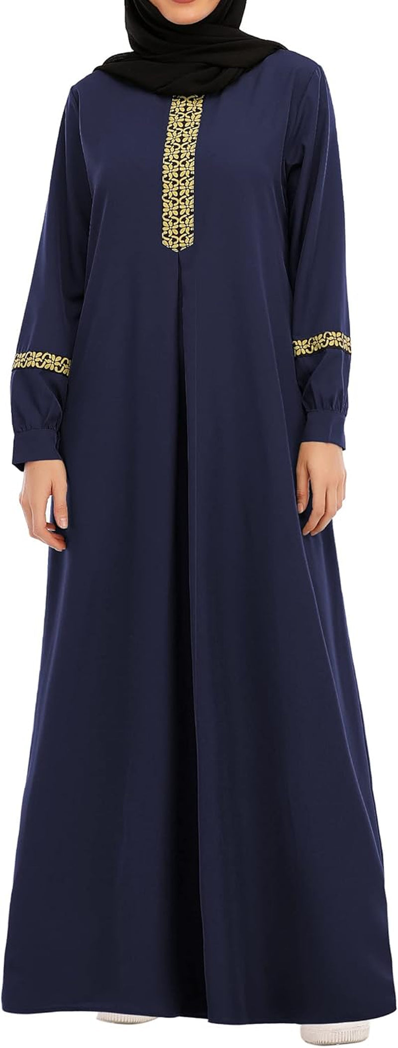 Womens Long Sleeve Ethnic Style Zipper Muslim Dresses Abaya with Hijabs - WORLD TIME VISITS