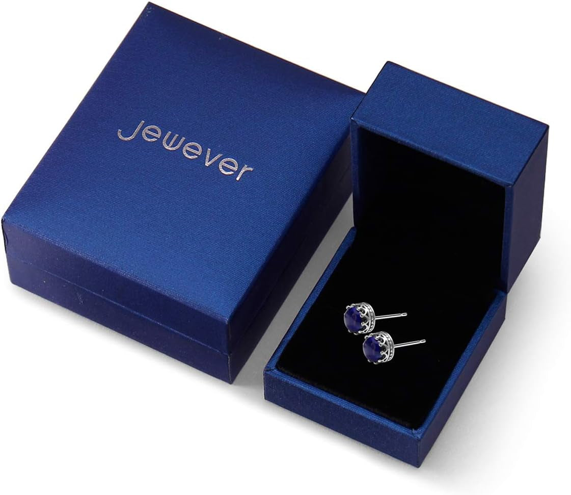 925 Sterling Silver Inlay Gemstone Earrings Crown Design Healing Crystals Studs for Woman Gift