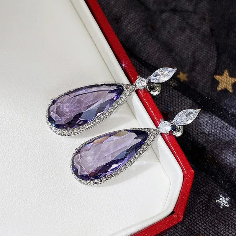Gorgeous Teardrop Amethyst Gemstone Dangle Earrings for Women Noble 925 Sterling Silver Earrings Party Vintage Jewelry