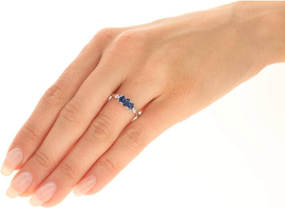 10K White Gold Genuine Blue Sapphire Ring with Diamonds for Women | Ethically, Authentically & Organically Sourced (Oval-Cut) Shaped Sapphire Hand-Crafted Jewelry for Her | Sapphire Ring for Women