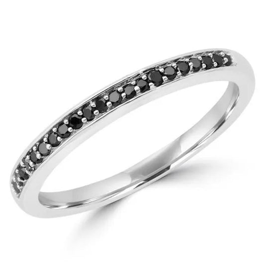 Majesty Diamonds MDR190064-3 0.14 CTW round Black Diamond Semi-Eternity Wedding Band Ring in 14K White Gold - Size 3 - WORLD TIME VISITS