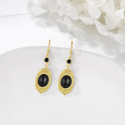 Black Onyx Earrings Sterling Silver Onyx Dangle Earrings Victorian Earrings Vintage Retro Style Earrings Onyx Jewelry Gifts for Women Girls
