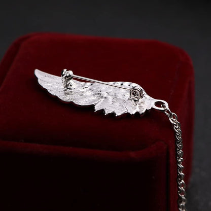Angel Wings Tassel Chain Brooch - Rhinestone Lapel Pin, Gold Silver Crystal Wings Coat Breastpin Women Men'S Suit Accessories