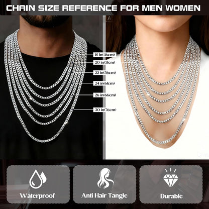 925 Sterling Silver Cross Necklace for Men Women - 5Mm Durable 316L Stainless Steel Cuban Link Curb Chain with Beveled Edge Cross Pendant, Silver Crucifix Necklaces Jewelry, 18-30'' Christian Baptism Gift