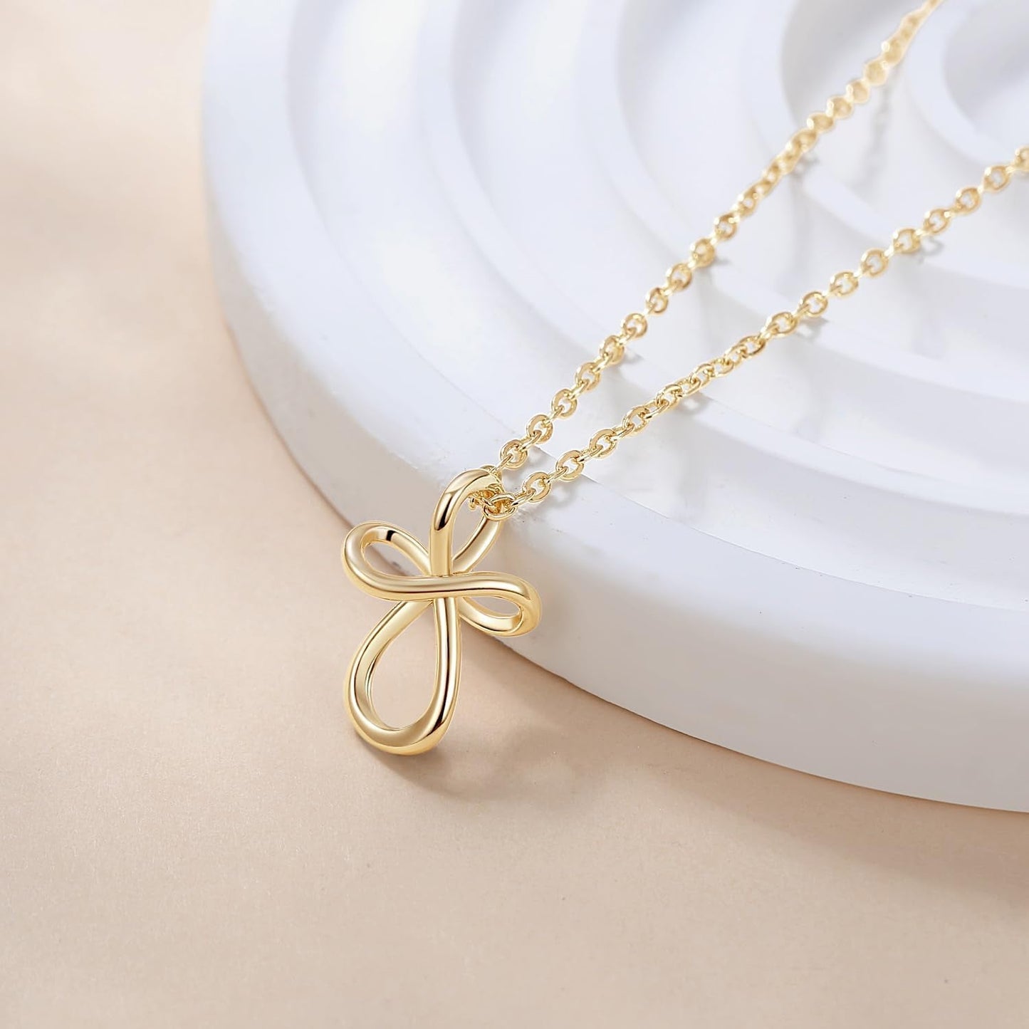 Cross Necklace 14K Gold Cross Necklaces for Women Twisted Gold Chain Necklace for Womens Pendant Necklaces 24Mm (18 Inch)