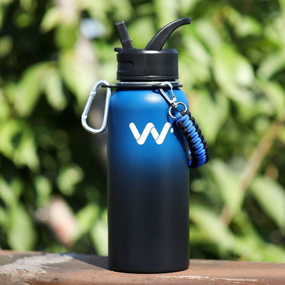 Insulated Water Bottle with Paracord Handles & Strap & Straw Lid & Spout Lid,Reusable Wide Mouth Vacuum Stainless Steel Water Bottle for Adults 24 Oz, 32 Oz, 40 Oz
