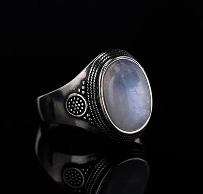 Natural Moonstone Ring Lady 925 Silver Jewelry Antique Party Ring Large Ellipse Gem Gift Wholesale