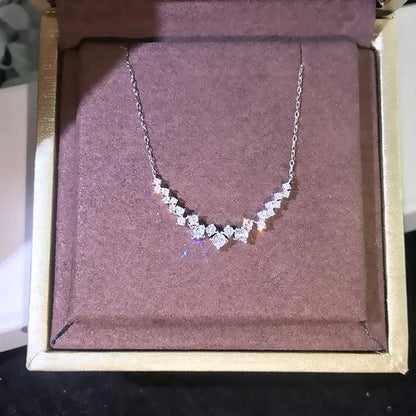 Trendy Elegant Silver Plated 3Ct 3.5Mm-4Mm H-I Color Moissanite Diamond Pendant Choker Necklace for Women Engagement Wedding Bridal Necklace Jewelry