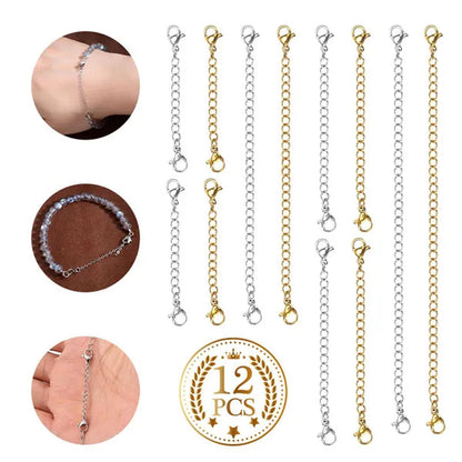 Necklace Extenders, Stainless Steel Necklace Bracelet Extender Chain Set, Anklet Extension Chains with Double Lobster Clasps and Closures for Jewelry Making, Fine Chain (Silver and Golden), 12Pcs - WORLD TIME VISITS