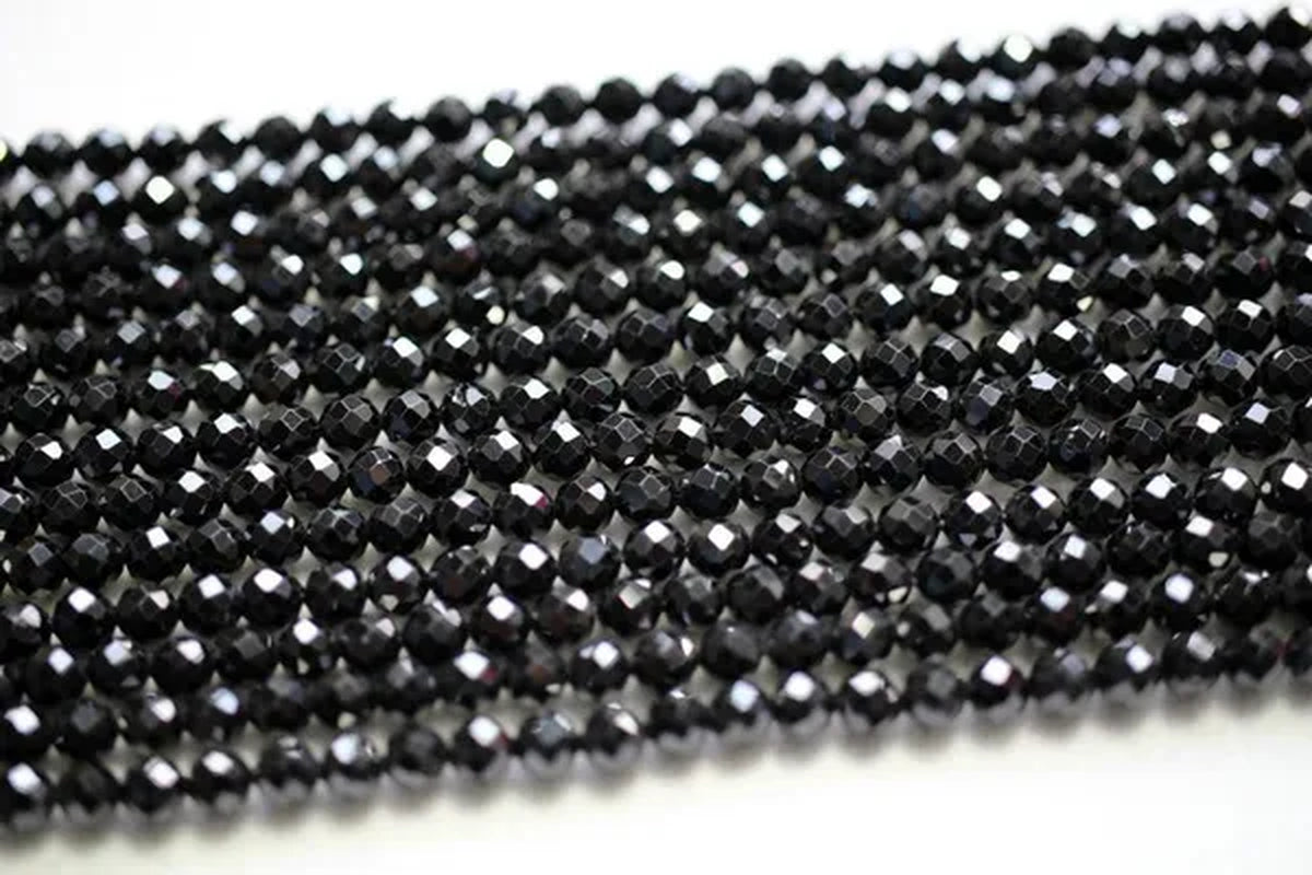 Natural 4mm black spinel faceted round loose beads for jewelry necklace DIY design or gift