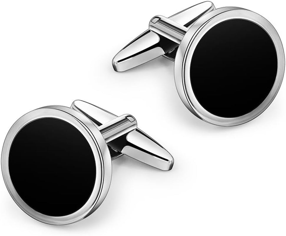 Onyx Cufflinks and Studs Set Formal Black Silver Groomsmen Groom Wedding Gift Cuff Links