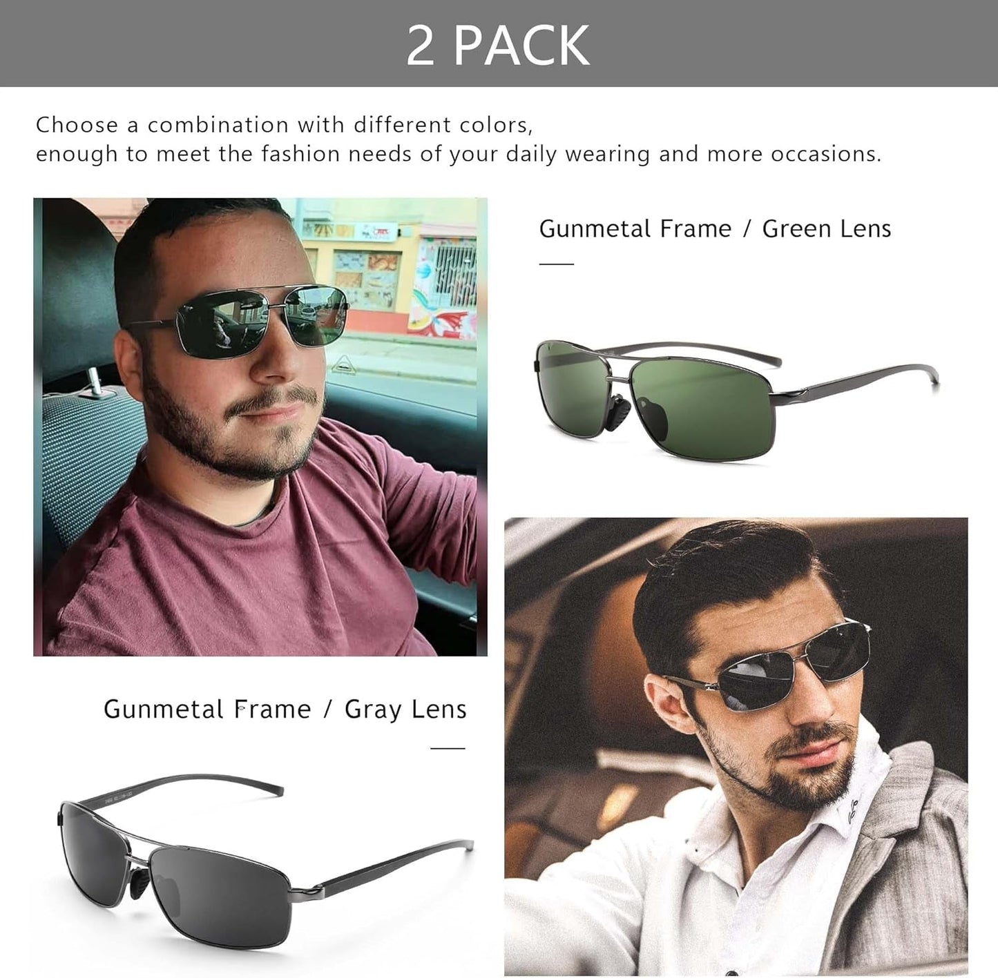 Ultra Lightweight Rectangular Polarized Sunglasses UV400 Protection