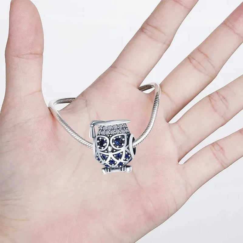 925 Sterling Silver Cute Animal Owl & Graduation Hat Charm Fit Charm Bracelets DIY