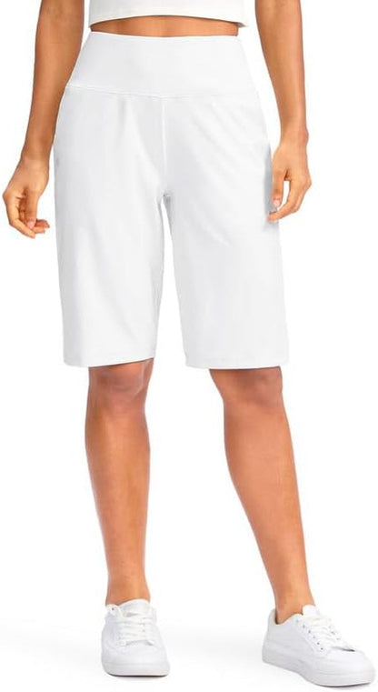 Women'S 12" Bermuda Long Shorts with Pockets High Waisted Stretch Knee Length Shorts for Women Summer Walking - WORLD TIME VISITS