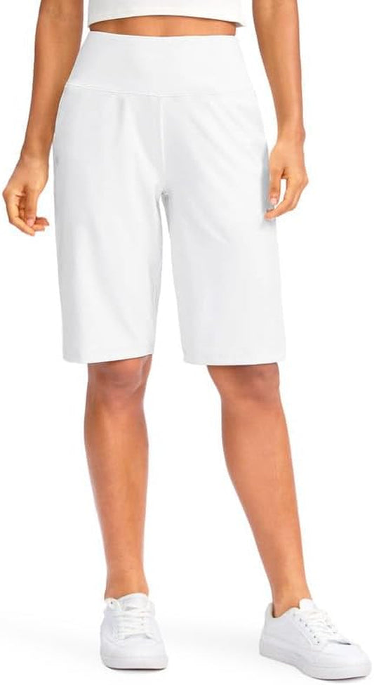 Women'S 12" Bermuda Long Shorts with Pockets High Waisted Stretch Knee Length Shorts for Women Summer Walking - WORLD TIME VISITS