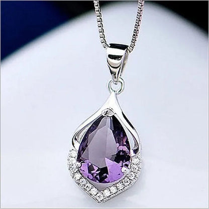Fashionable and Noble Diamond Lady Necklace Long Pendant Elegant Natural Amethyst Clavicle Chain - WORLD TIME VISITS