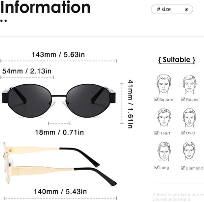 Oval Sunglasses Womens Men Retro Trendy Sun Glasses Classic Metal Shades K1653