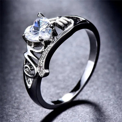 Love Mom Heart Shape Diamond/Amethyst/Emerald/Pink/Blue Sapphire/Black Diamond Nana Ring Grandma Mum Jewelry