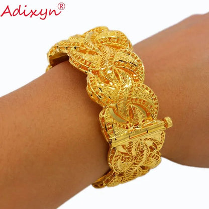 Adixyn Ethiopian Gold Bangle for Women Wedding Bride Bracelets Gold Color Jewelry Middle East African Bride Gifts N10276