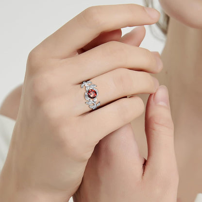 Adjustable Women Leaf|Wheat Grain|Filigree Ring 925 Sterling Silver Created Ruby|Sapphire|Cubic Zirconia Engagement Ring for Women Promise Wedding Ring Anniversary Valentines Open Size 5-9