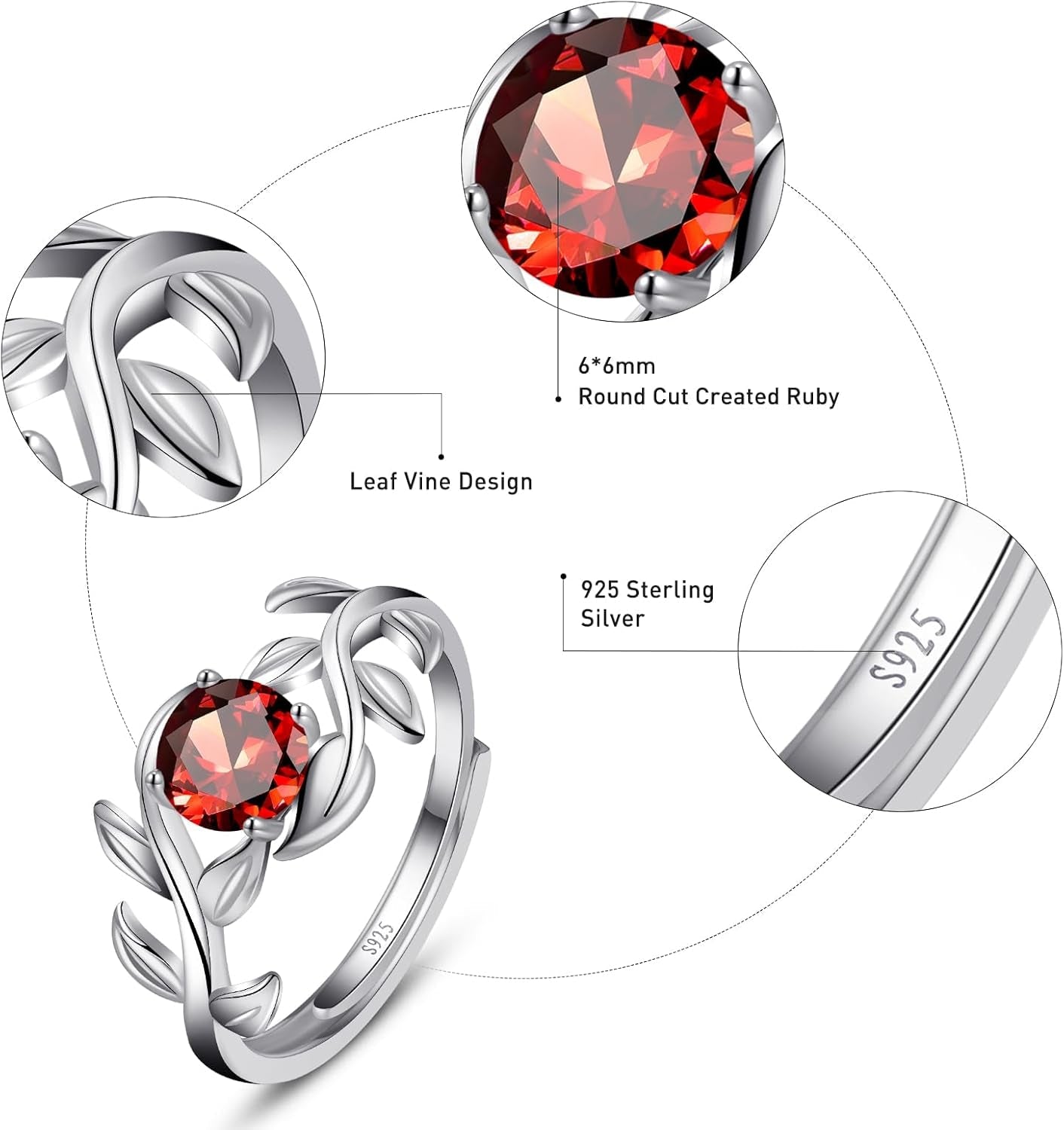 Adjustable Women Leaf|Wheat Grain|Filigree Ring 925 Sterling Silver Created Ruby|Sapphire|Cubic Zirconia Engagement Ring for Women Promise Wedding Ring Anniversary Valentines Open Size 5-9