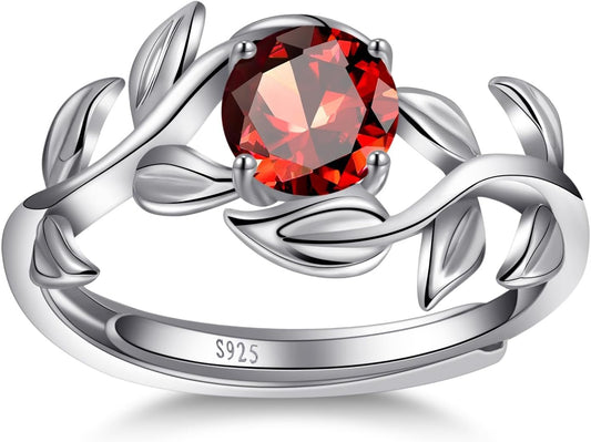 Adjustable Women Leaf|Wheat Grain|Filigree Ring 925 Sterling Silver Created Ruby|Sapphire|Cubic Zirconia Engagement Ring for Women Promise Wedding Ring Anniversary Valentines Open Size 5 - 9 - WORLD TIME VISITS