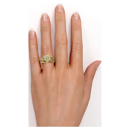 round Diamond - Edwardian Diamond Filigree Ring - Art Deco Style - Wedding Ring Set in 10K Yellow Gold