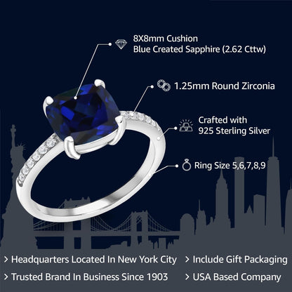 925 Sterling Silver 8MM Cushion Cut Gemstone Birthstone Engagement Ring | Wedding Anniversary Promise Ring for Women | Available in Size 5-9 - WORLD TIME VISITS