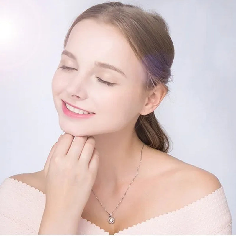 Fashion Romantic Double Heart Diamond Heartbeat Necklace Sapphire Flower Pendant Necklace with Zircon Rose Necklace for Women Engagement Jewelry