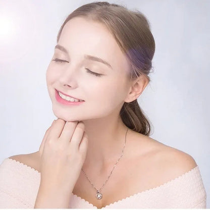 Fashion Romantic Double Heart Diamond Heartbeat Necklace Sapphire Flower Pendant Necklace with Zircon Rose Necklace for Women Engagement Jewelry