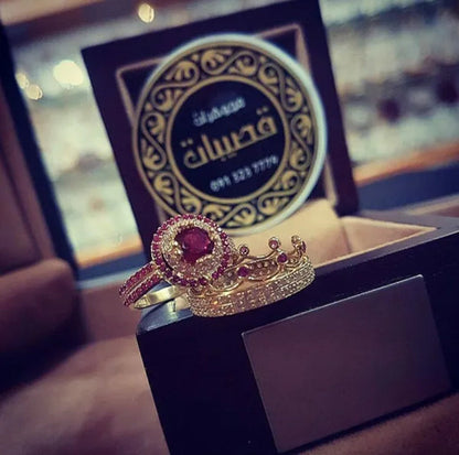 2Pcs/Set Elegant Noble Princess Fashion Art Jewelry Set Exquisite  Crown Jewelry Ring  Anniversary Gift Engagement Bride Wedding Ring Luxury Brand Jewelry Size US4-12 Bague Femme