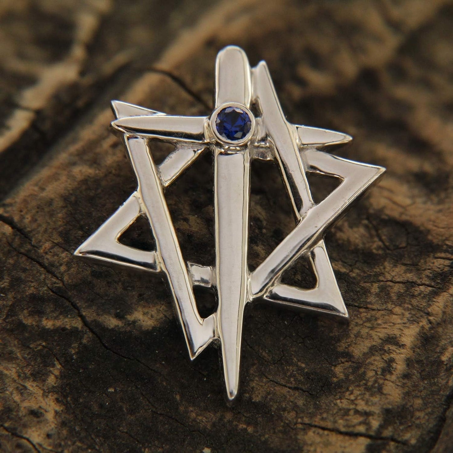 0.25 CT. T.W. Star of David Cross Pendant for Women 925 Sterling Silver Blue Sapphire 14K White Gold Plated Necklace (With 18" Silver Chain)