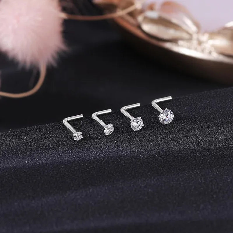 8Pcs 20G/18G 925 Sterling Silver Nose Stud Set Cubic Zircon Nose Piercing L Shaped/Nose Bone/Nose Screws Rings Nostril Piercing Jewelry