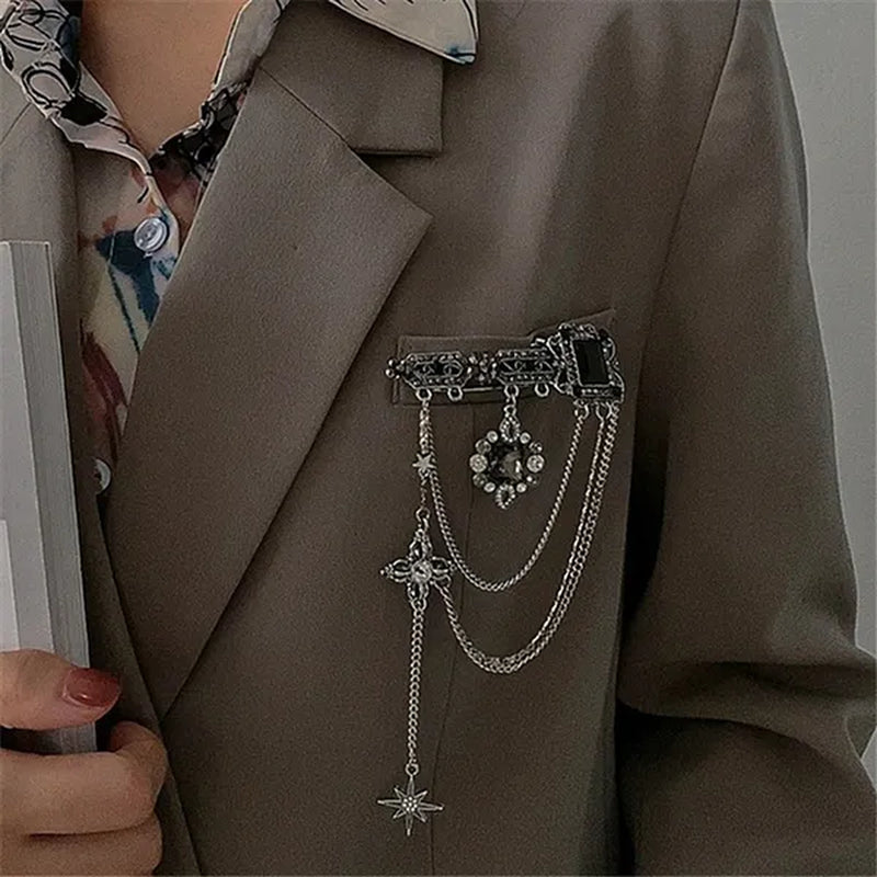 Fashion Black Six-Pointed Star Crystal Tassel Pendant Brooch Retro Pin Baroque Gemstone Decoration Simple Personality Rhinestone Zircon Square Flower Brooch Women and Men Unisex Clothing Accessories Wedding Engagement Bride Anniversary Party Jewelry Gift - WORLD TIME VISITS
