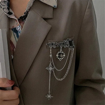 Fashion Black Six-Pointed Star Crystal Tassel Pendant Brooch Retro Pin Baroque Gemstone Decoration Simple Personality Rhinestone Zircon Square Flower Brooch Women and Men Unisex Clothing Accessories Wedding Engagement Bride Anniversary Party Jewelry Gift - WORLD TIME VISITS