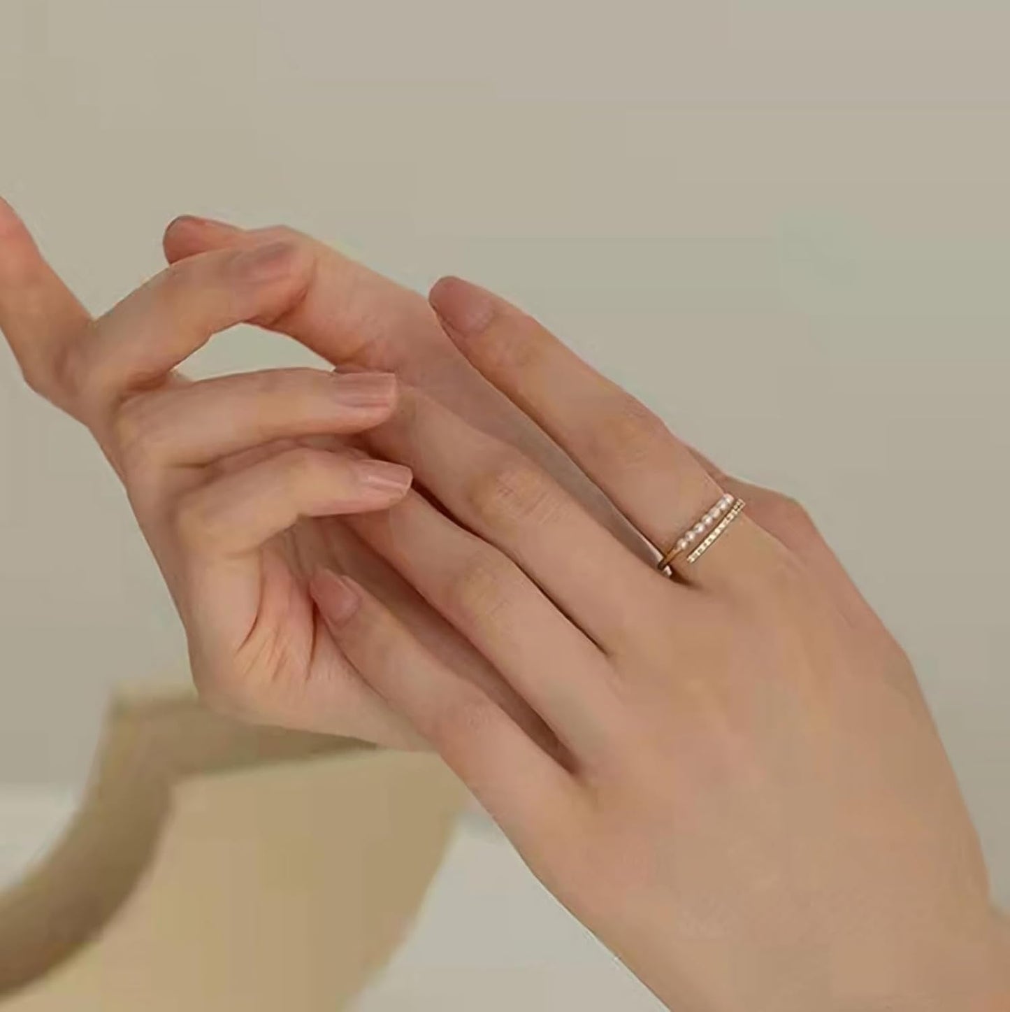 Pearl Rings for Women Dainty 925 Sterling Silver Gold Pearl Ring Stackable CZ Adjustable Open Wrap Ring Fashion Statement Wedding Band Ring Jewelry Birthday Summer Ocean Gifts for Her