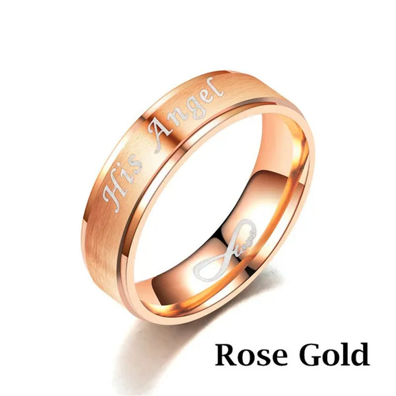 Fashion 'His Angel' 'His Angel' Stainless Steel Couples Ring Wedding Ring Gifts For Lovers (Style: Black-'Her Demon' For Men, Rose Gold-'His Angel')