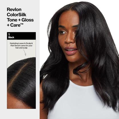 Colorsilk Tone + Gloss + Care Demi Permanent Hair Color, Dye Kit with Leave-In Scalp and Haircare Serum, 2X Shinier, 4X Stronger, 1 Black, 4.5 Fl Oz