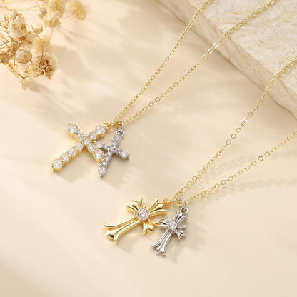 Cross Necklace 14K Gold/Silver Plated Double Cross Pendant Necklace Dainty Diamond Cross Charm Link Chain Choker Delicate Faith Jewelry Religious Gifts for Women,Valentine'S Day Gift