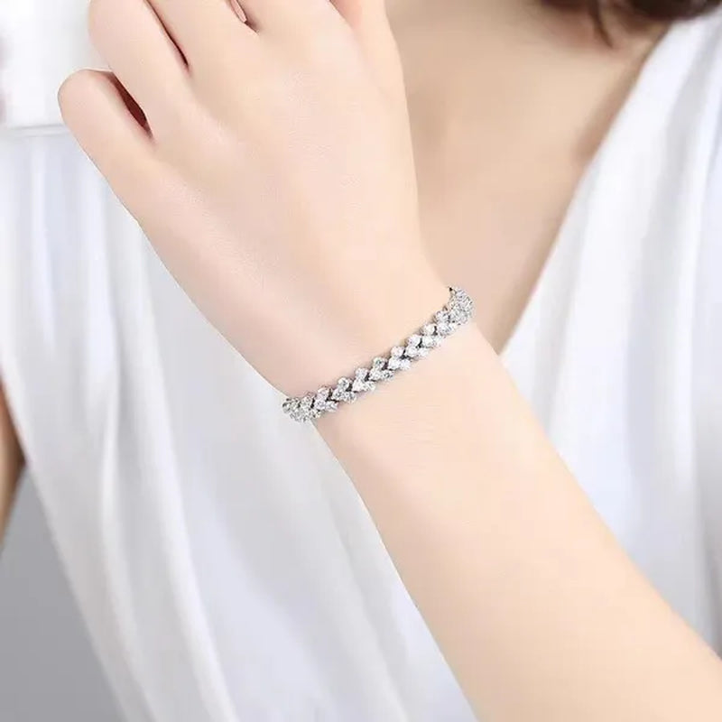 1PC/2PCS Luxury Roman Crystal gold bracelets for women Fashion Heart Chain Bracelets Rhinestone Bangle Wedding Bridal Jewelry Accessories Gifts