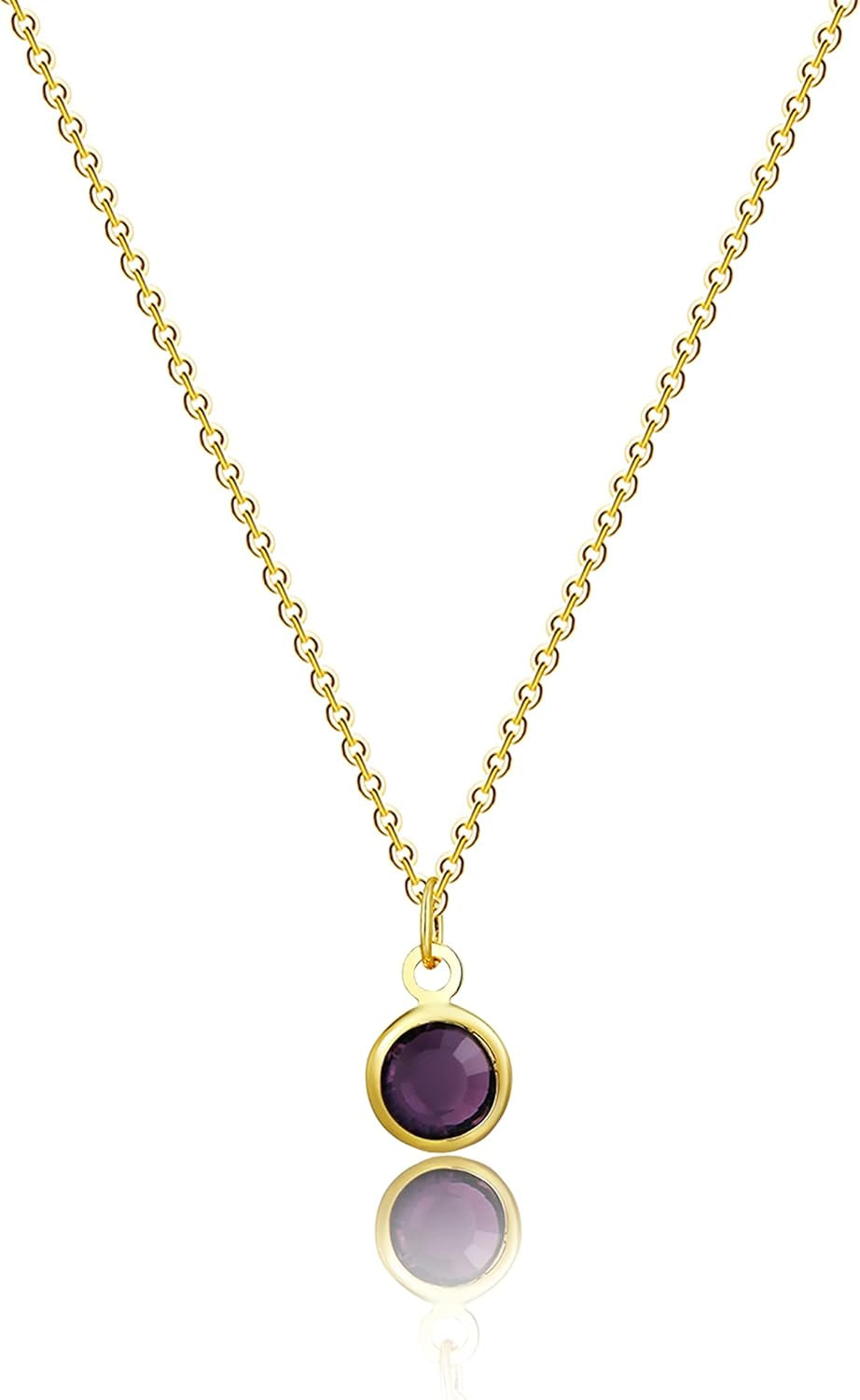 18K Gold Plated Dainty Birthstone Pendant Necklace Personalized Minimalist Simulated Diamond Cubic Zirconia Birthstone Charm Everyday Necklaces for Women