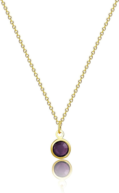 18K Gold Plated Dainty Birthstone Pendant Necklace Personalized Minimalist Simulated Diamond Cubic Zirconia Birthstone Charm Everyday Necklaces for Women