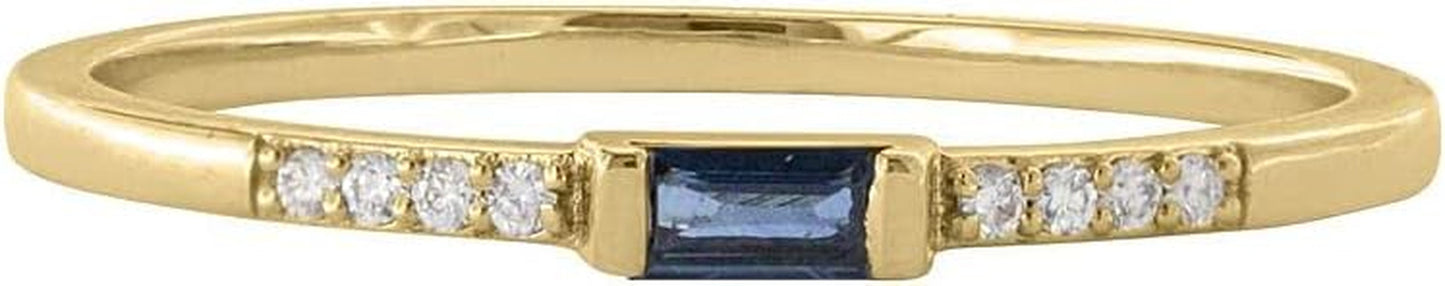 14K Gold Genuine Diamond and Baguette Blue Sapphire Gemstone Ring Fine Jewelry