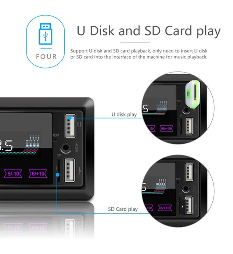 1DIN Touch Car Stereo 12V In-Dash Auto Radio Car MP3 Player Audio Music Stereo with Remote Control Fm/Bluetooth/Usb/Sd/Aux-In Colorful Lights +TF Card (Optional)